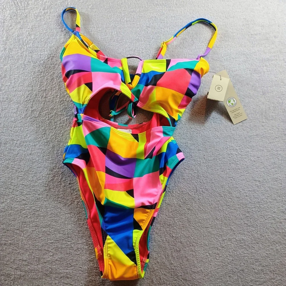 Wild Fable Women One Piece Swimsuit Multicolor XXS Cut Out High Leg Y2K Festival